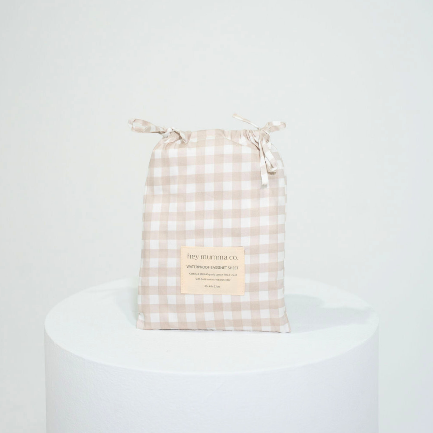 Waterproof Bassinet Fitted Sheet - Beige Gingham