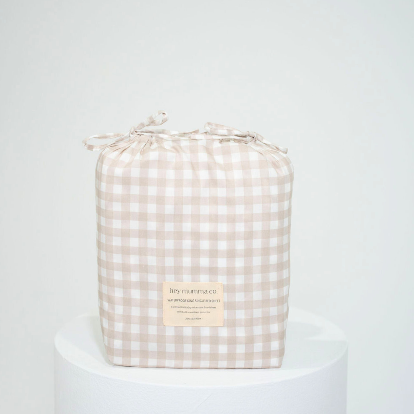 Waterproof King Single Fitted Sheet - Beige Gingham