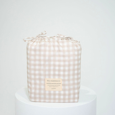 Waterproof King Single Fitted Sheet - Beige Gingham