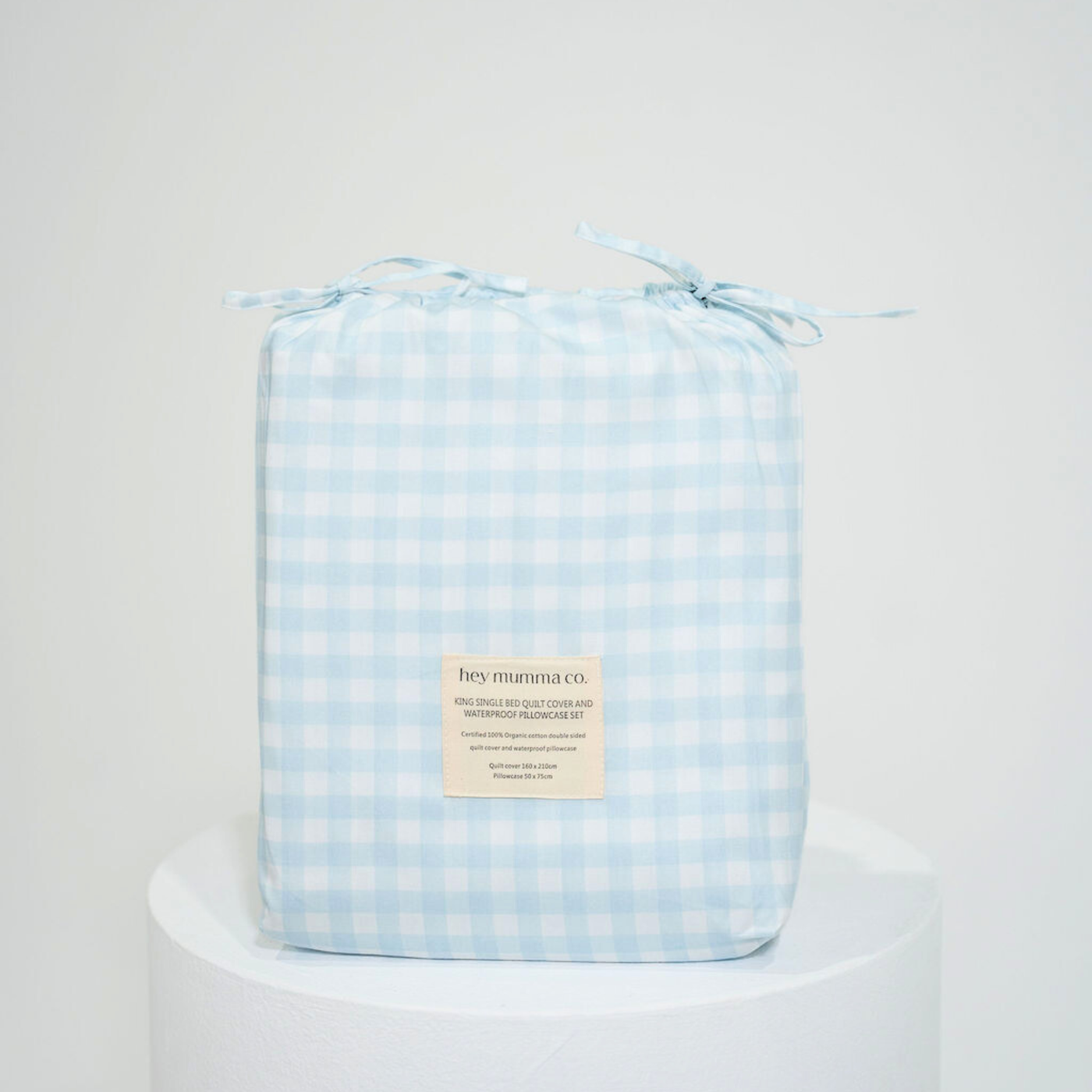 Matching King Single Doona Cover & Waterproof Pillowcase Set - Blue Gingham