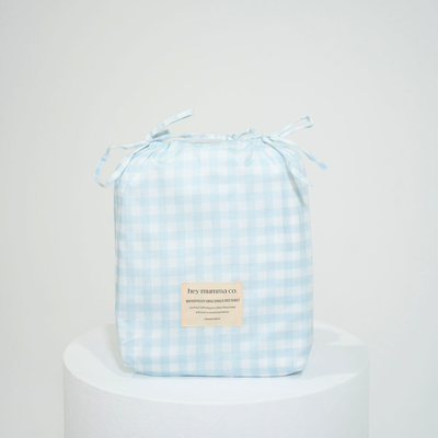 Waterproof King Single Fitted Sheet - Blue Gingham