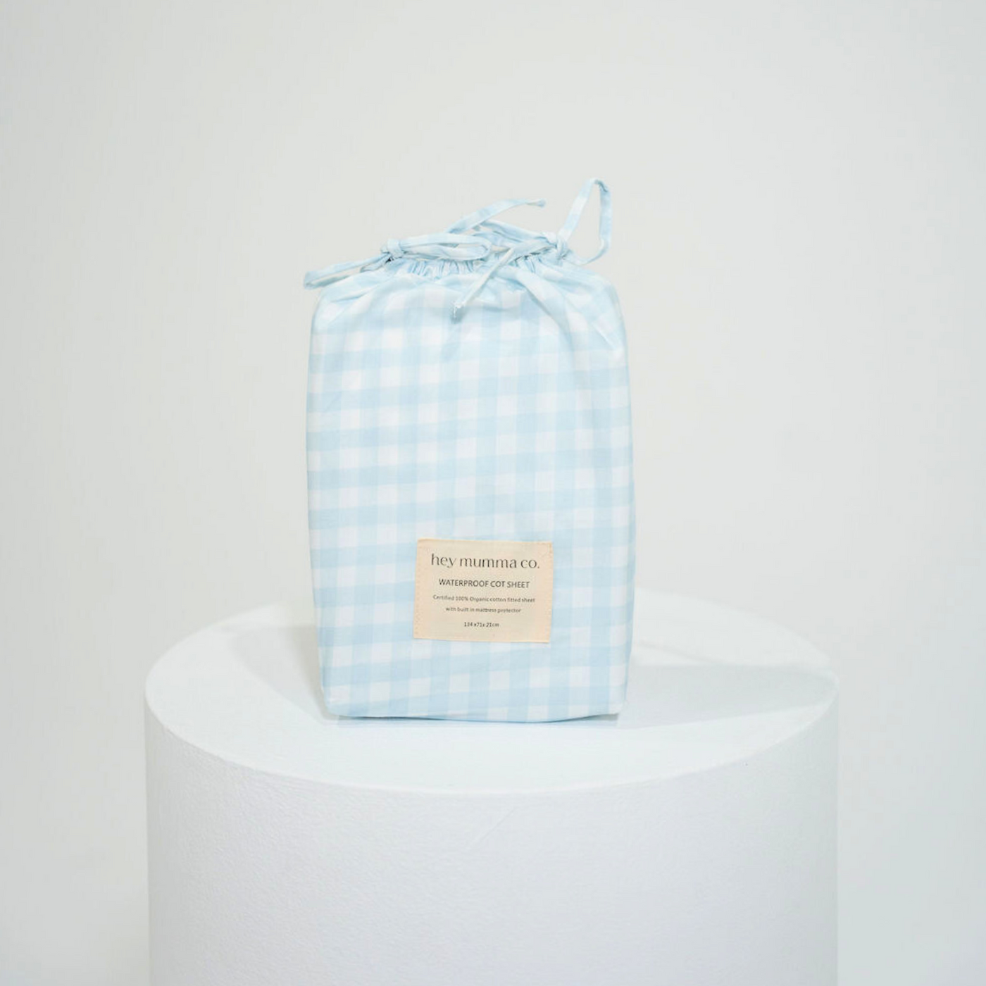 Waterproof Fitted Cot Sheet - Blue Gingham