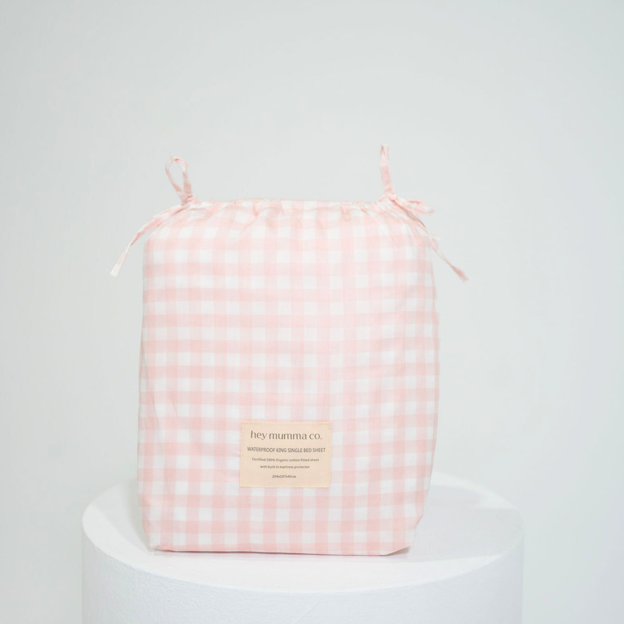 Waterproof King Single Fitted Sheet - Pink Gingham