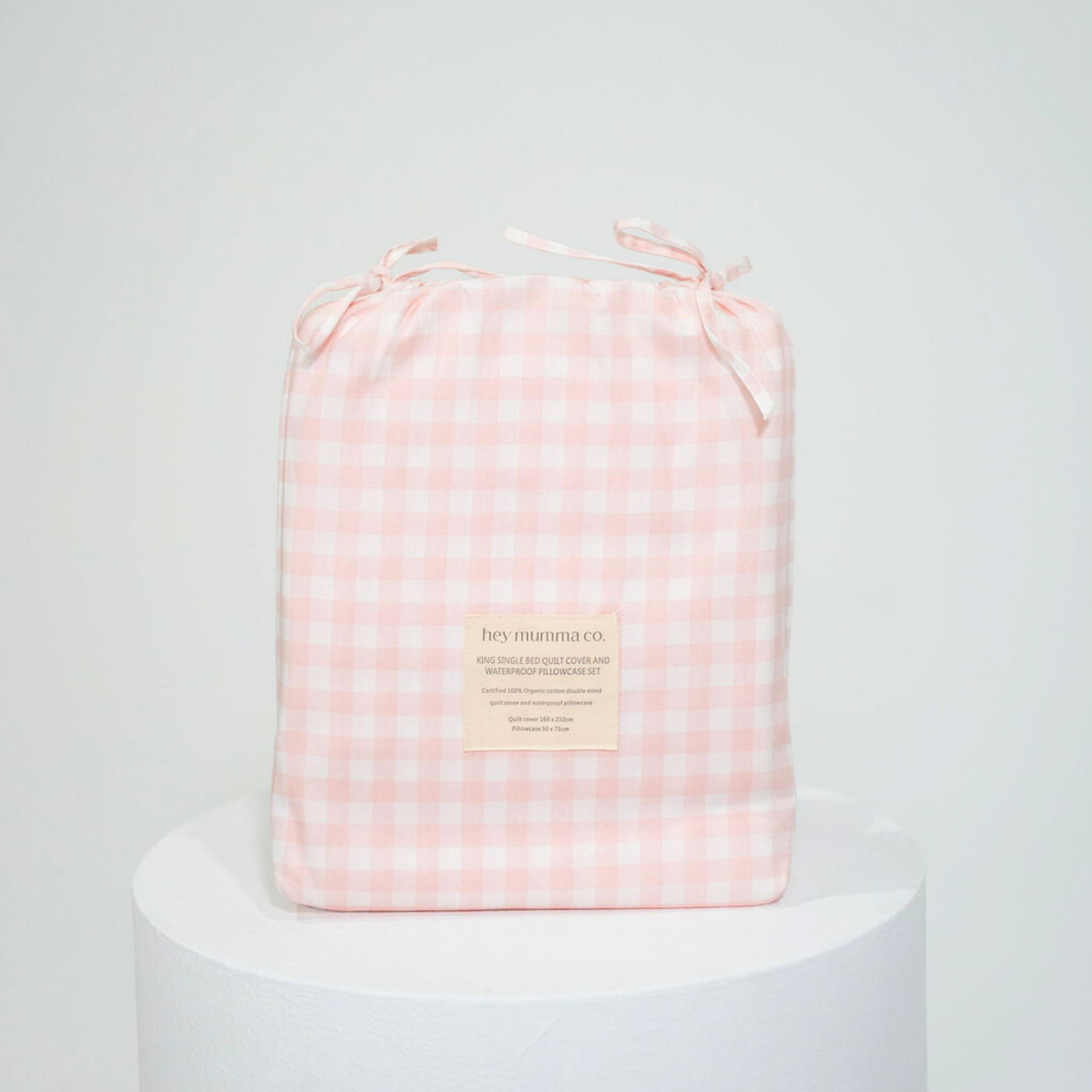 Matching King Single Doona Cover & Waterproof Pillowcase Set - Pink Gingham
