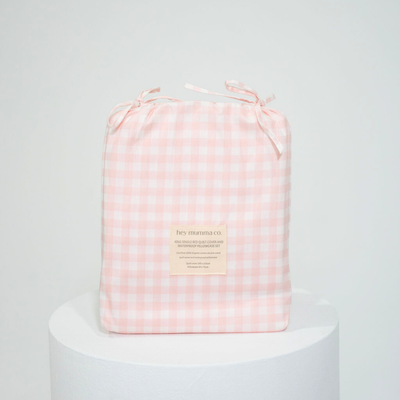 Matching King Single Doona Cover & Waterproof Pillowcase Set - Pink Gingham