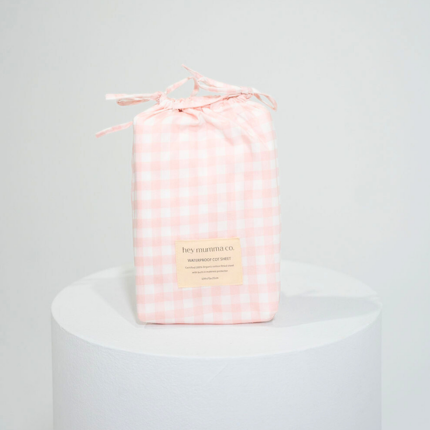 Waterproof Fitted Cot Sheet - Pink Gingham