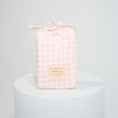 Waterproof Fitted Cot Sheet - Pink Gingham