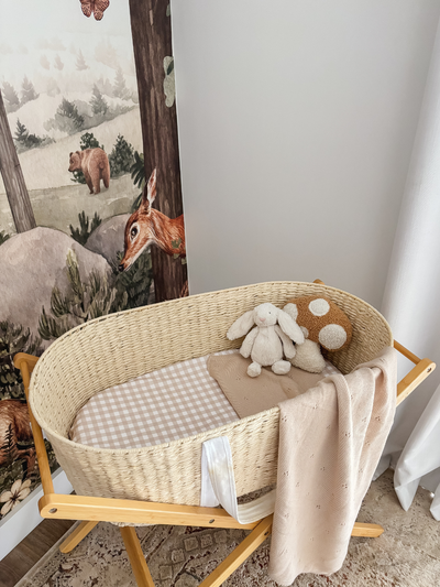 Waterproof Bassinet Sheets - Beige Gingham
