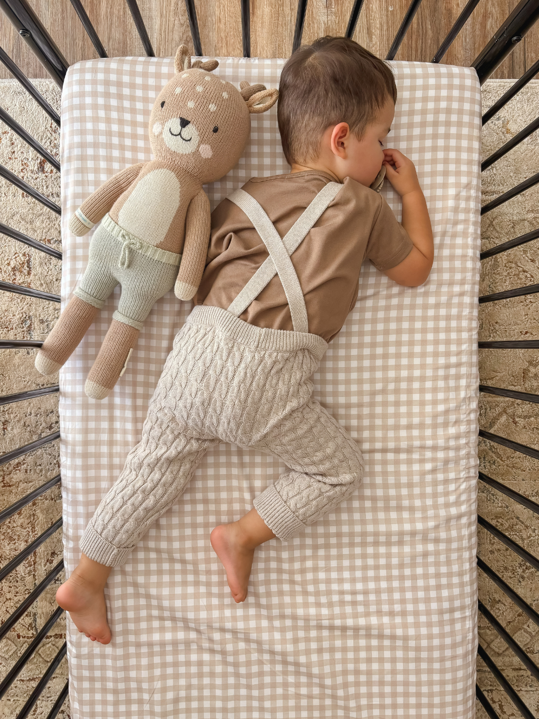 Waterproof cot sheet - Beige Gingham