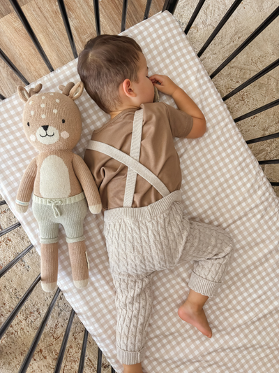 Waterproof cot sheet - Beige Gingham