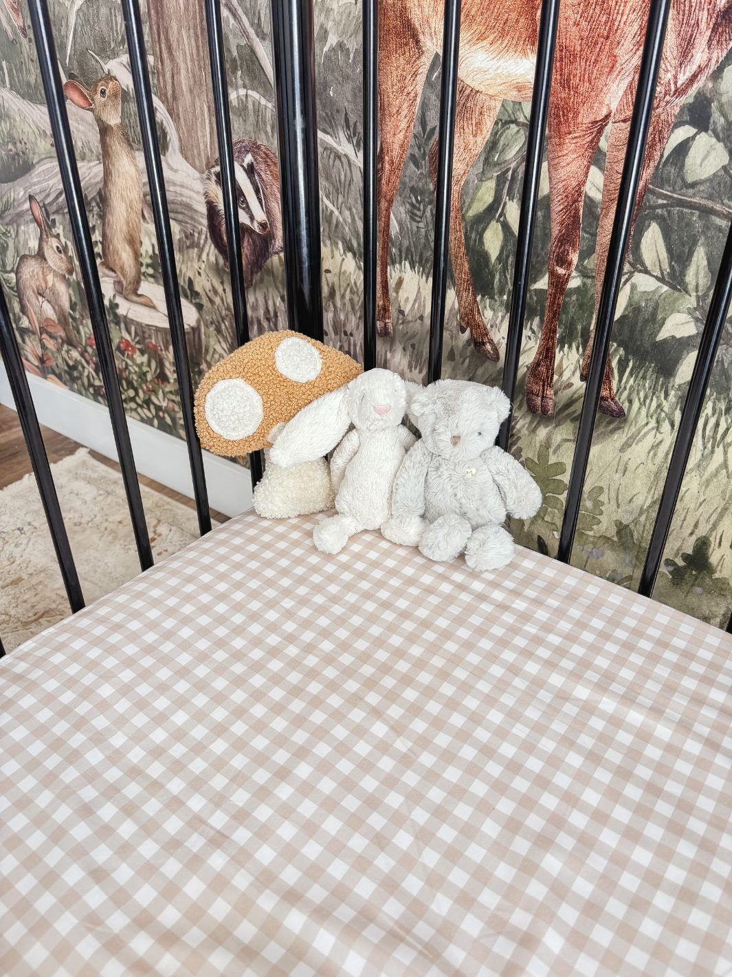 Waterproof cot sheet - Beige Gingham
