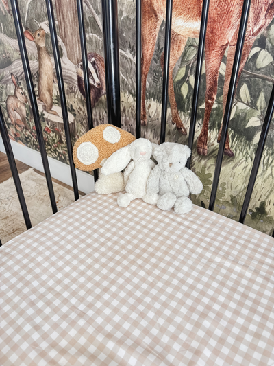 Waterproof cot sheet - Beige Gingham