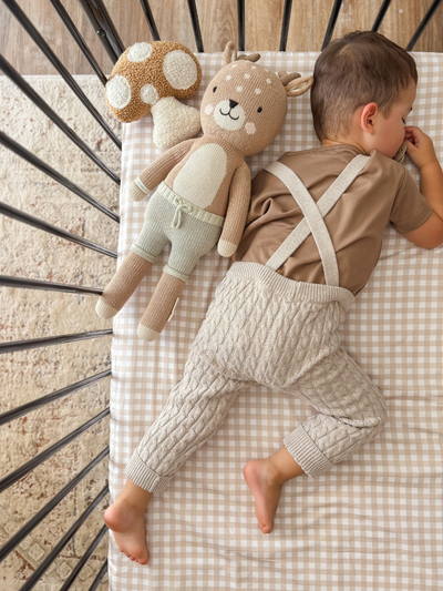 Waterproof cot sheet - Beige Gingham
