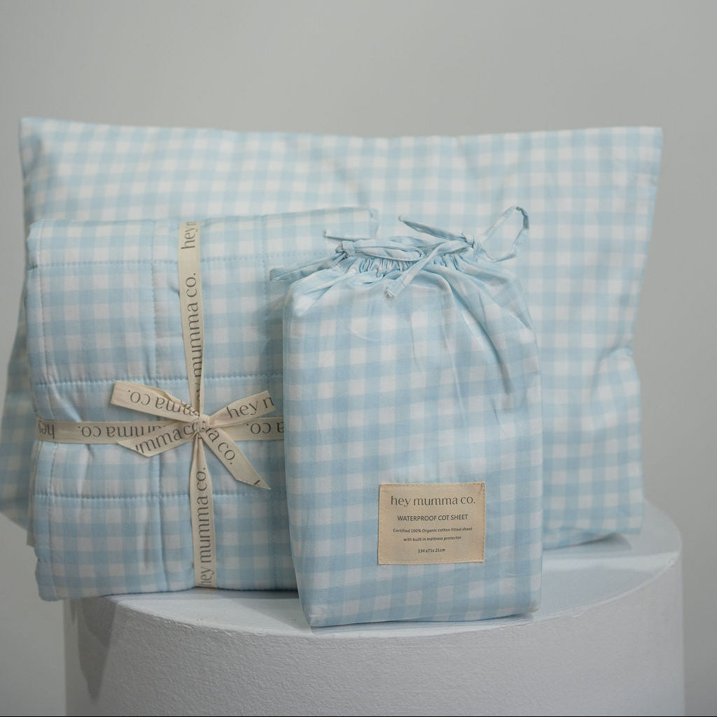 Matching Cot Bundle - Blue Gingham