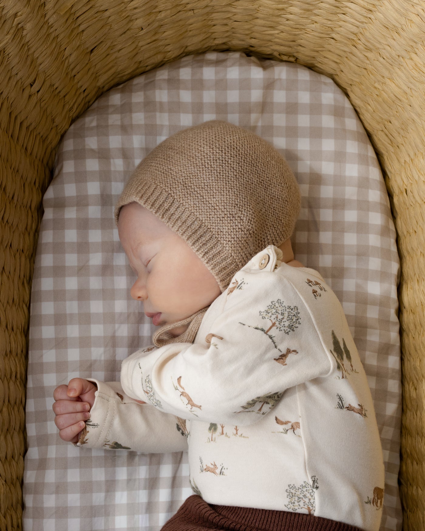 Waterproof Co Sleeper Fitted Sheet - Beige Gingham