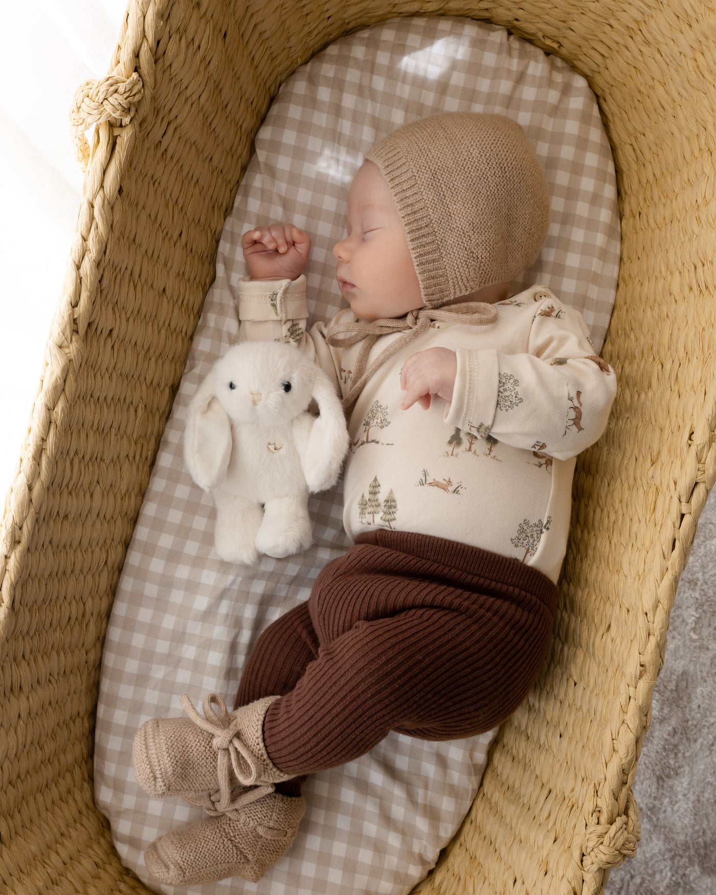 Waterproof Bassinet Fitted Sheet - Beige Gingham