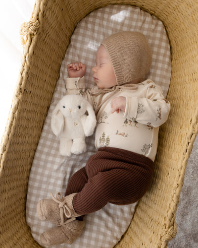 Waterproof Bassinet Fitted Sheet - Beige Gingham