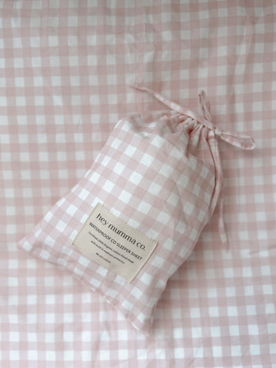 Waterproof Co Sleeper Fitted Sheet - Pink Gingham