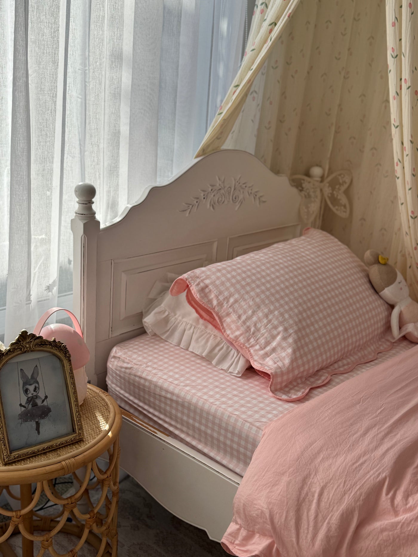 Matching King Single Doona Cover & Waterproof Pillowcase Set - Pink Gingham