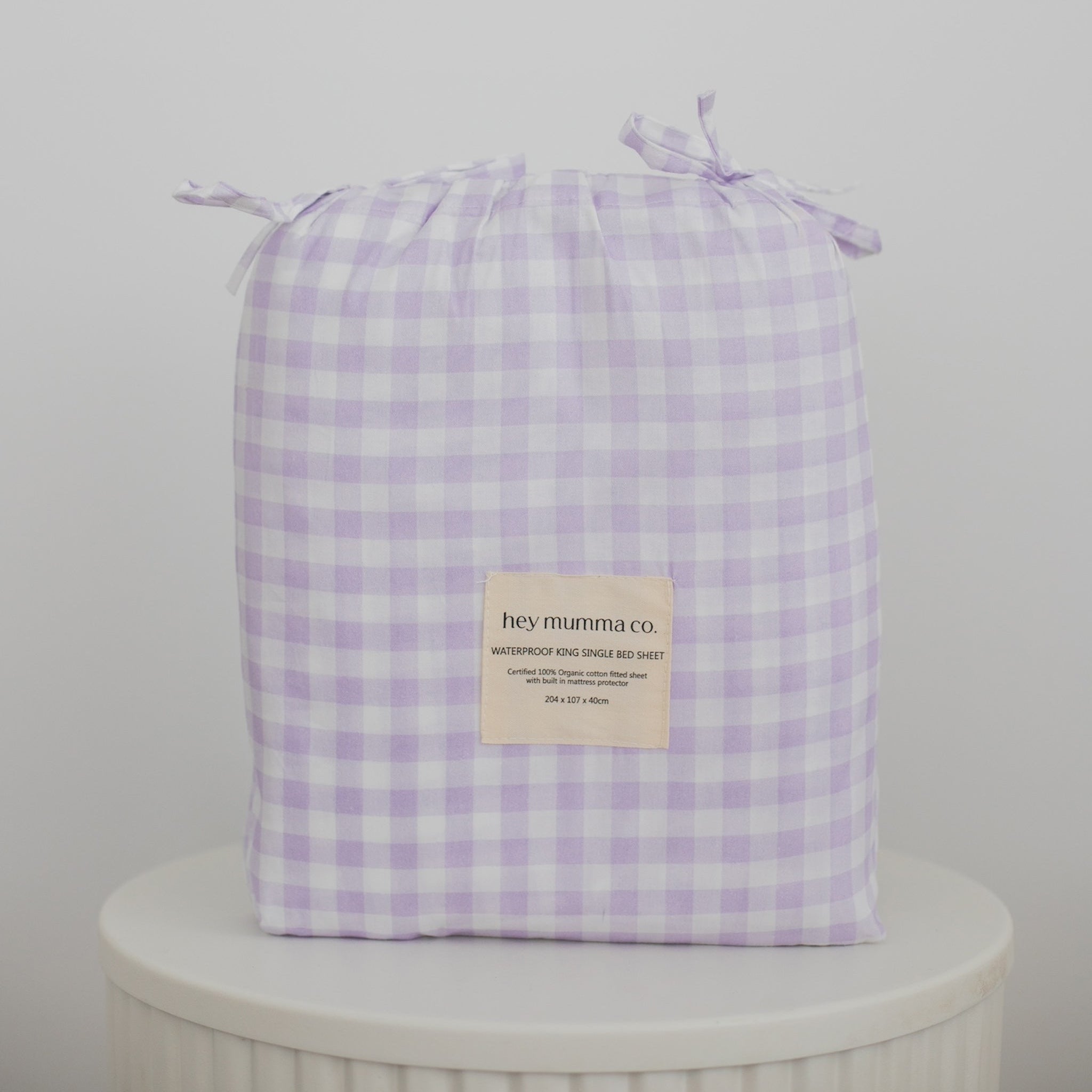 Pre Order Waterproof King Single Fitted Sheet - Lilac Gingham