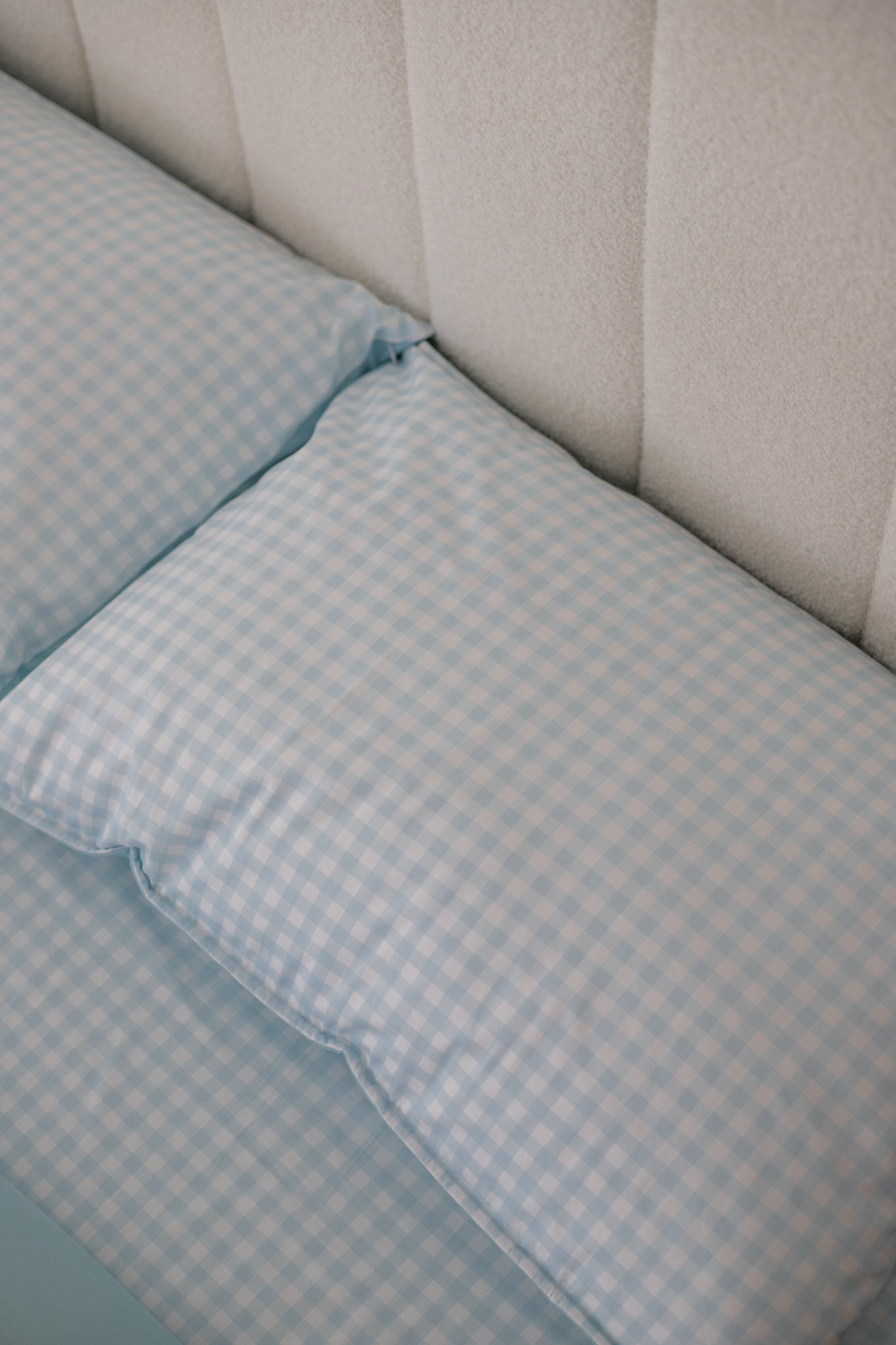 Pre Order Double-Sided Waterproof Pillow Case - Blue Gingham/Solid Blue