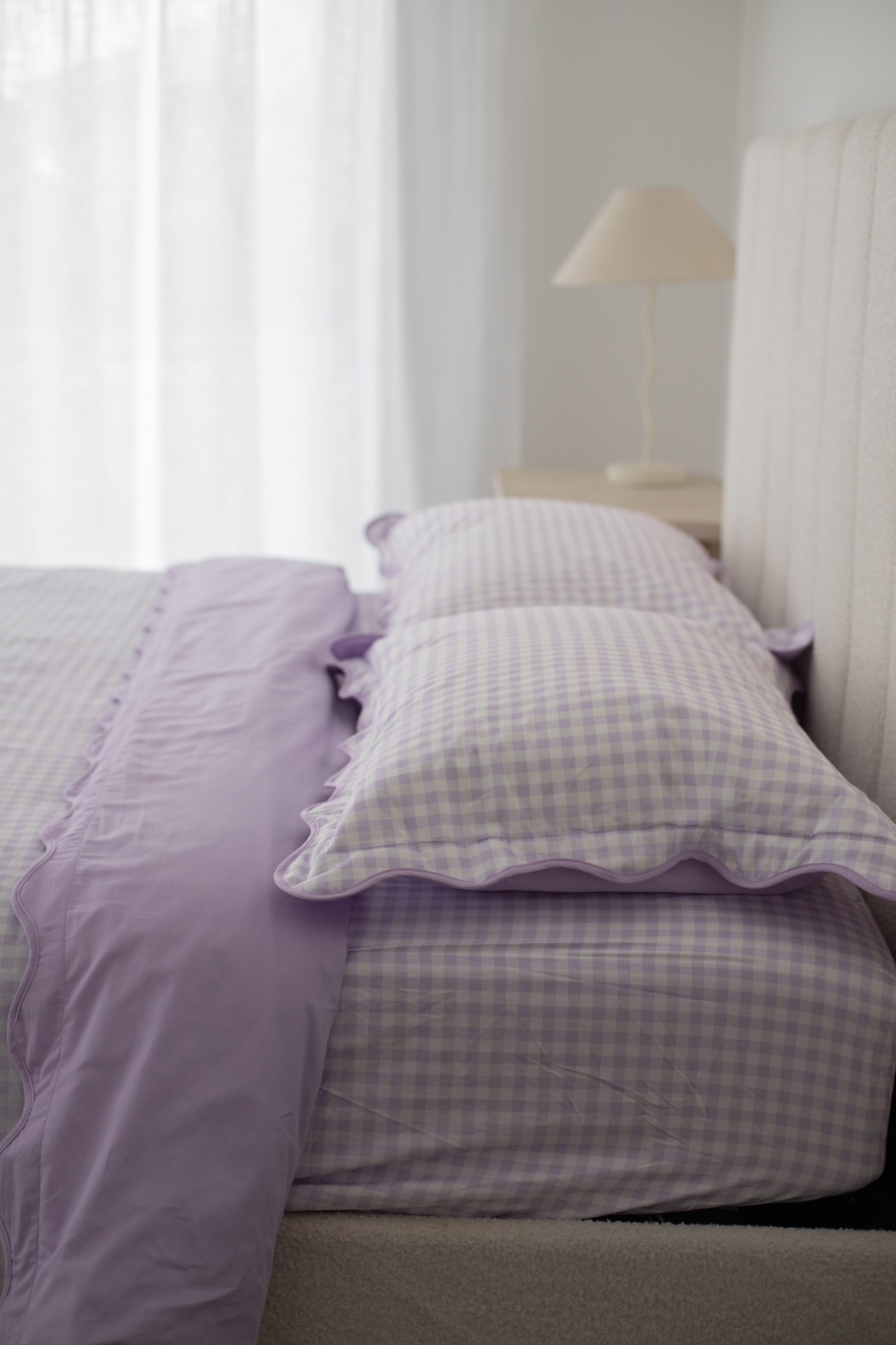 Pre Order Waterproof Double Fitted Sheet - Lilac Gingham