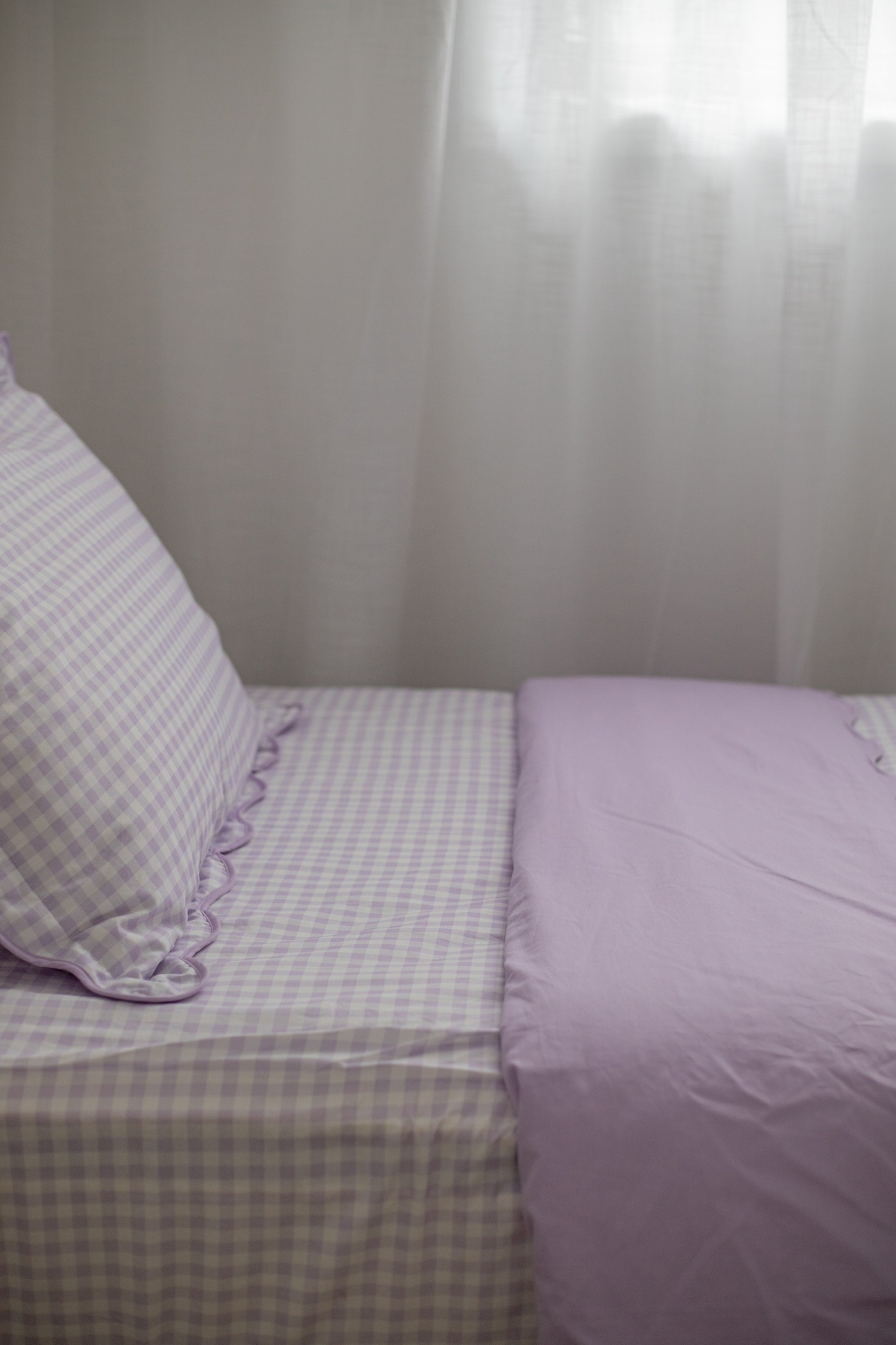 Pre Order Waterproof Single Fitted Sheet - Lilac Gingham