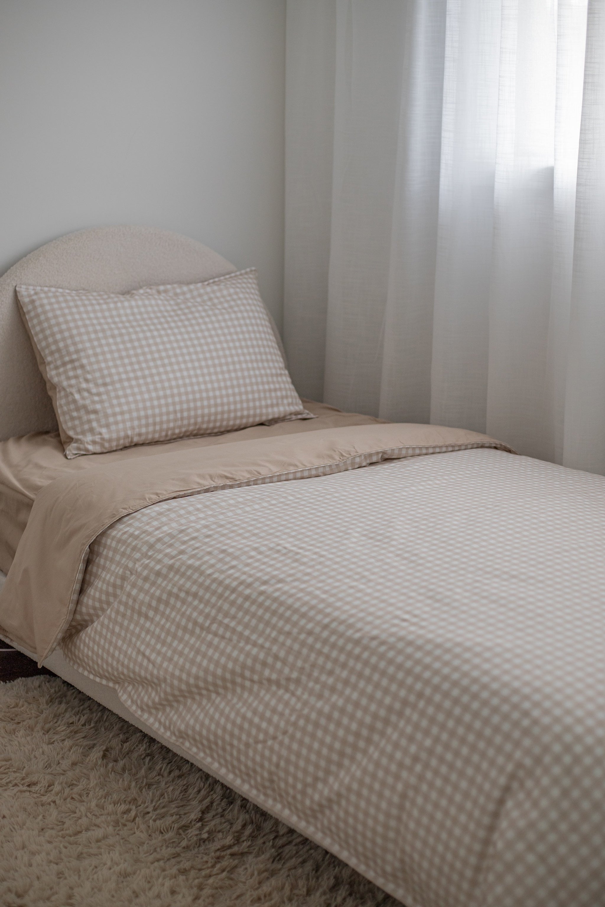 Pre Order Waterproof Single Quilt Cover - Beige Gingham
