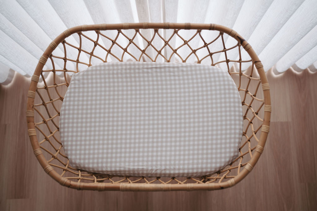 Waterproof Bassinet Fitted Sheet - Beige Gingham