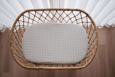 Waterproof Bassinet Fitted Sheet - Beige Gingham