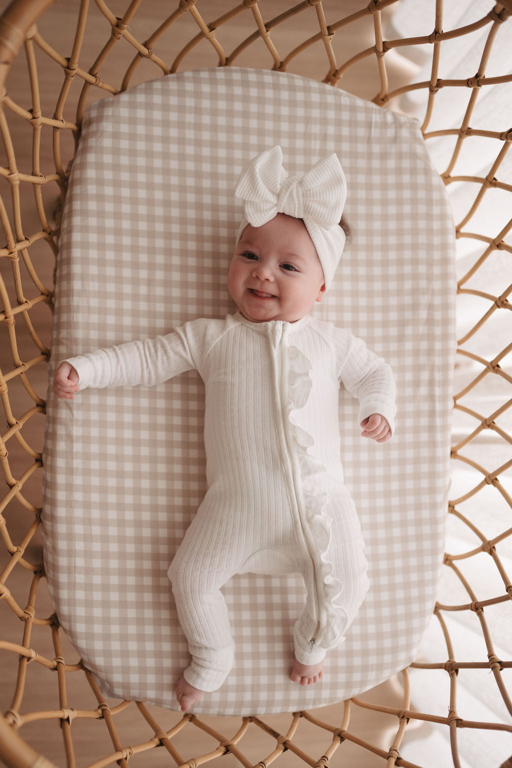 Waterproof Bassinet Fitted Sheet - Beige Gingham