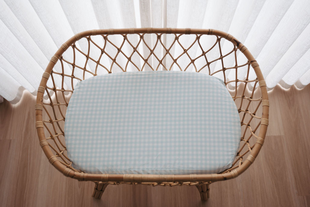 Waterproof Bassinet Fitted Sheet - Blue Gingham