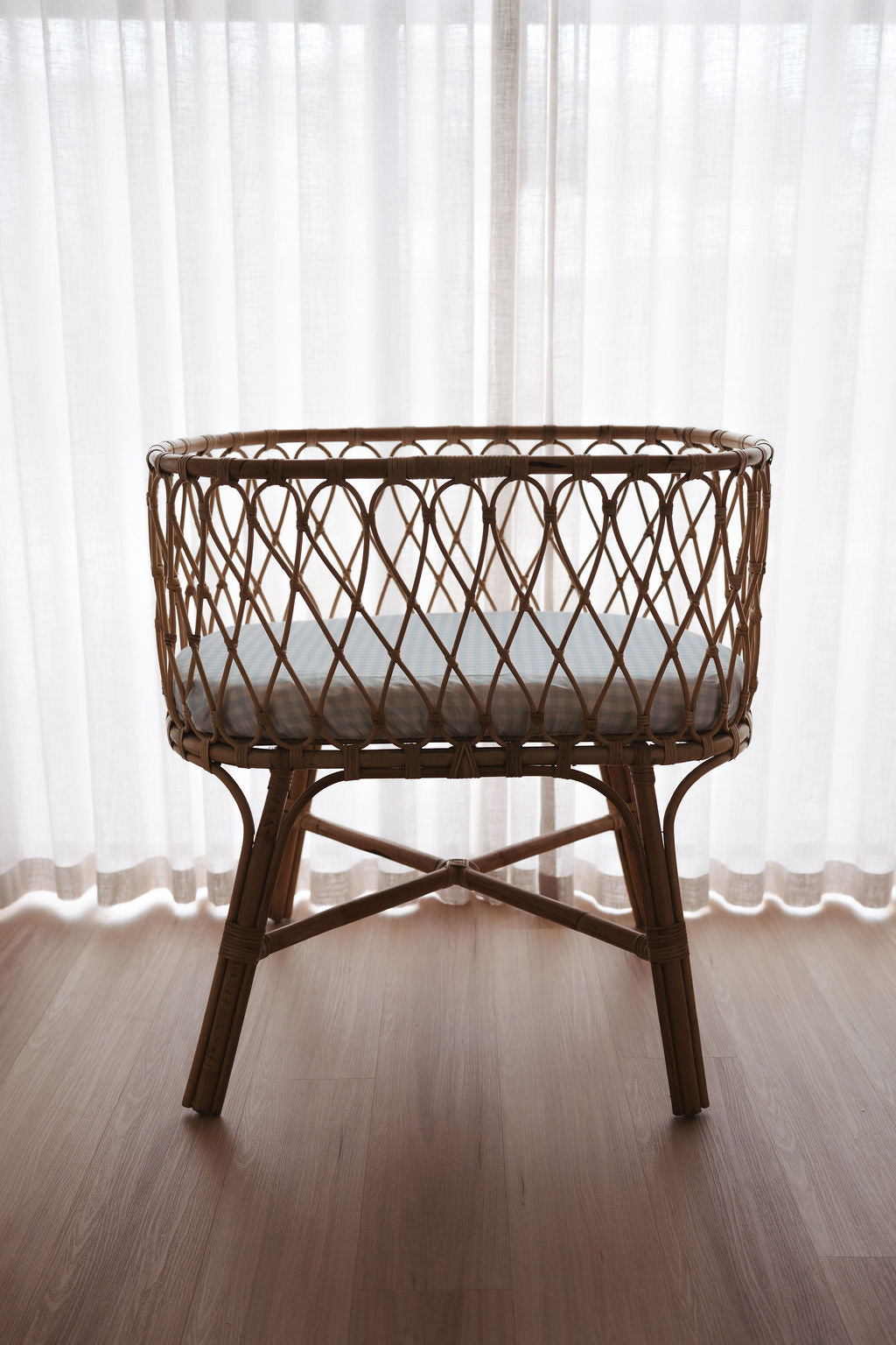 Waterproof Bassinet Fitted Sheet - Blue Gingham