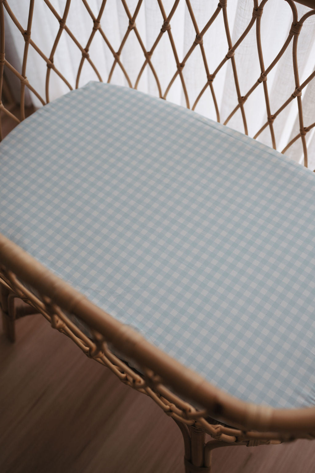 Waterproof Bassinet Fitted Sheet - Blue Gingham