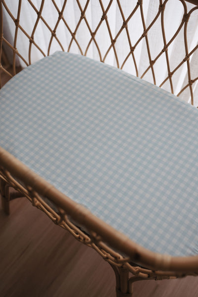 Waterproof Bassinet Fitted Sheet - Blue Gingham