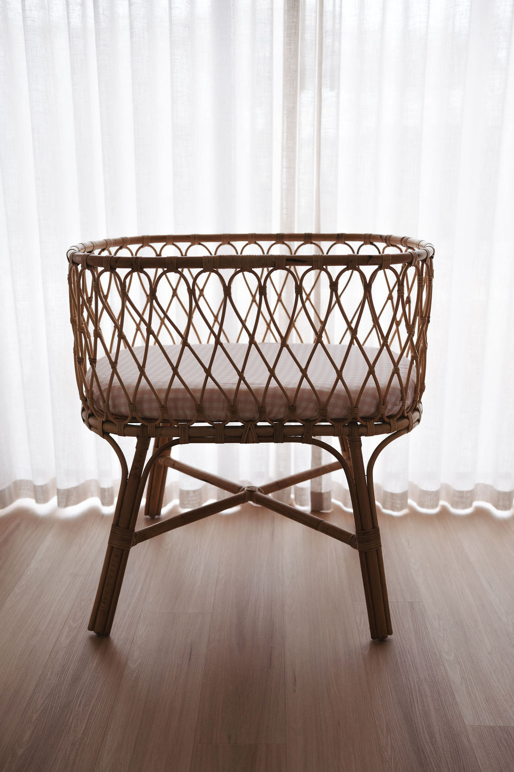 Waterproof Bassinet Fitted Sheet - Pink Gingham