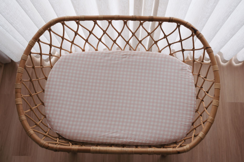 Waterproof Bassinet Fitted Sheet - Pink Gingham