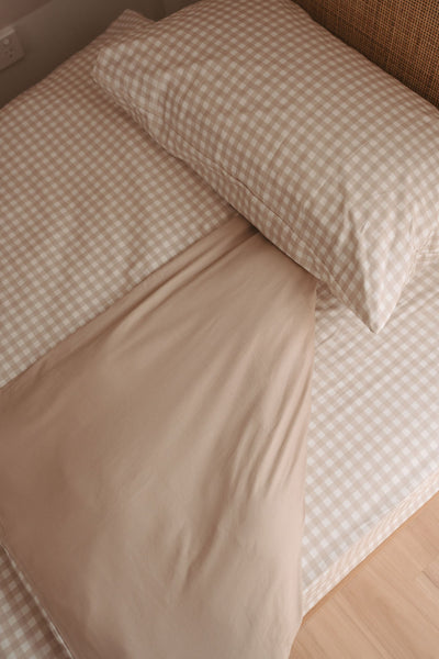 Matching Single Doona Cover & Waterproof Pillowcase Set - Beige Gingham