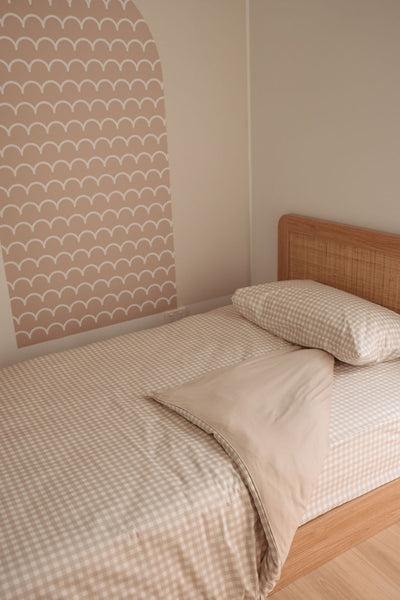 Matching Single Doona Cover & Waterproof Pillowcase Set - Beige Gingham