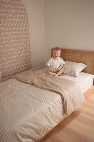 Matching King Single Doona Cover & Waterproof Pillowcase Set - Beige Gingham