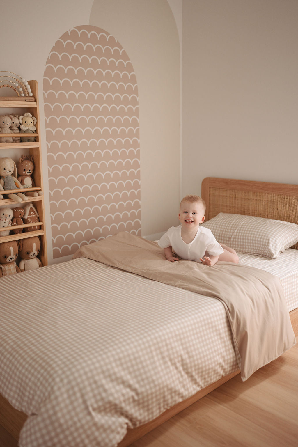 Matching Single Doona Cover & Waterproof Pillowcase Set - Beige Gingham