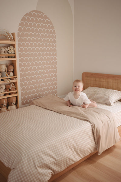 Matching Single Doona Cover & Waterproof Pillowcase Set - Beige Gingham