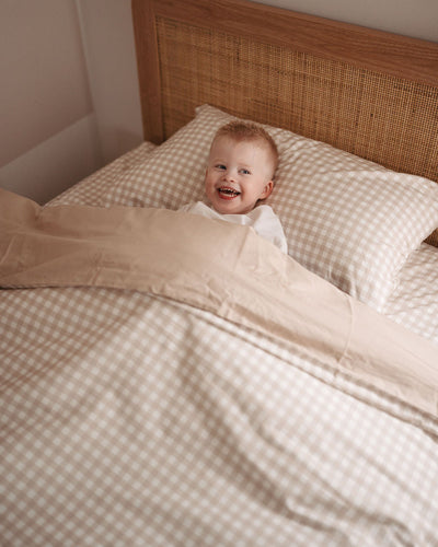 Matching Single Doona Cover & Waterproof Pillowcase Set - Beige Gingham