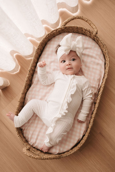 Waterproof Bassinet Fitted Sheet - Pink Gingham