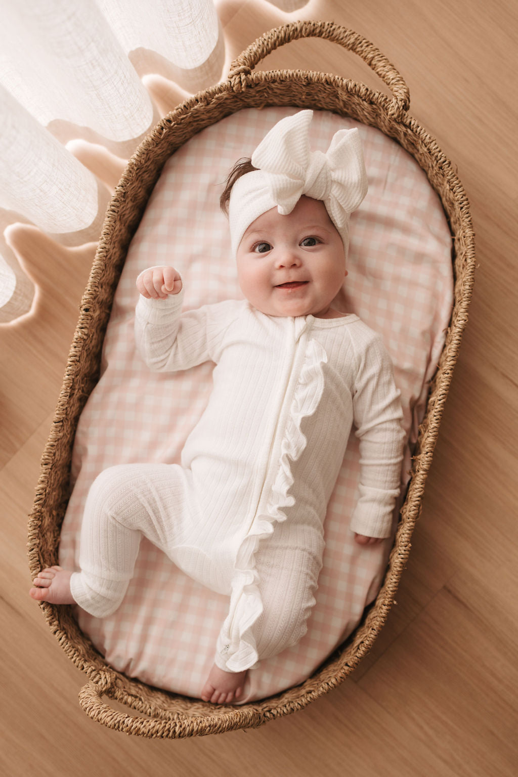 Waterproof Bassinet Fitted Sheet - Pink Gingham