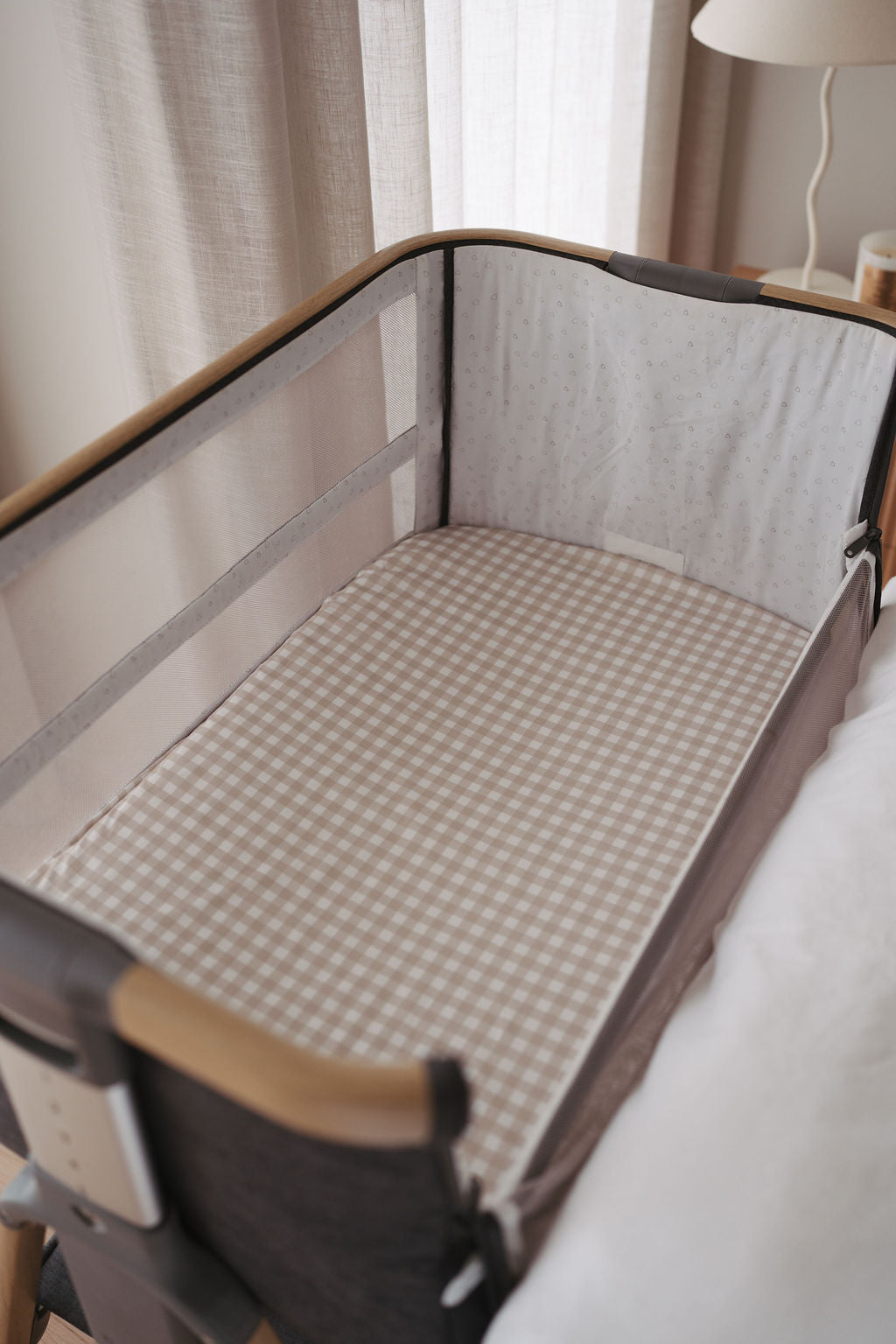 Waterproof Co Sleeper Fitted Sheet - Beige Gingham