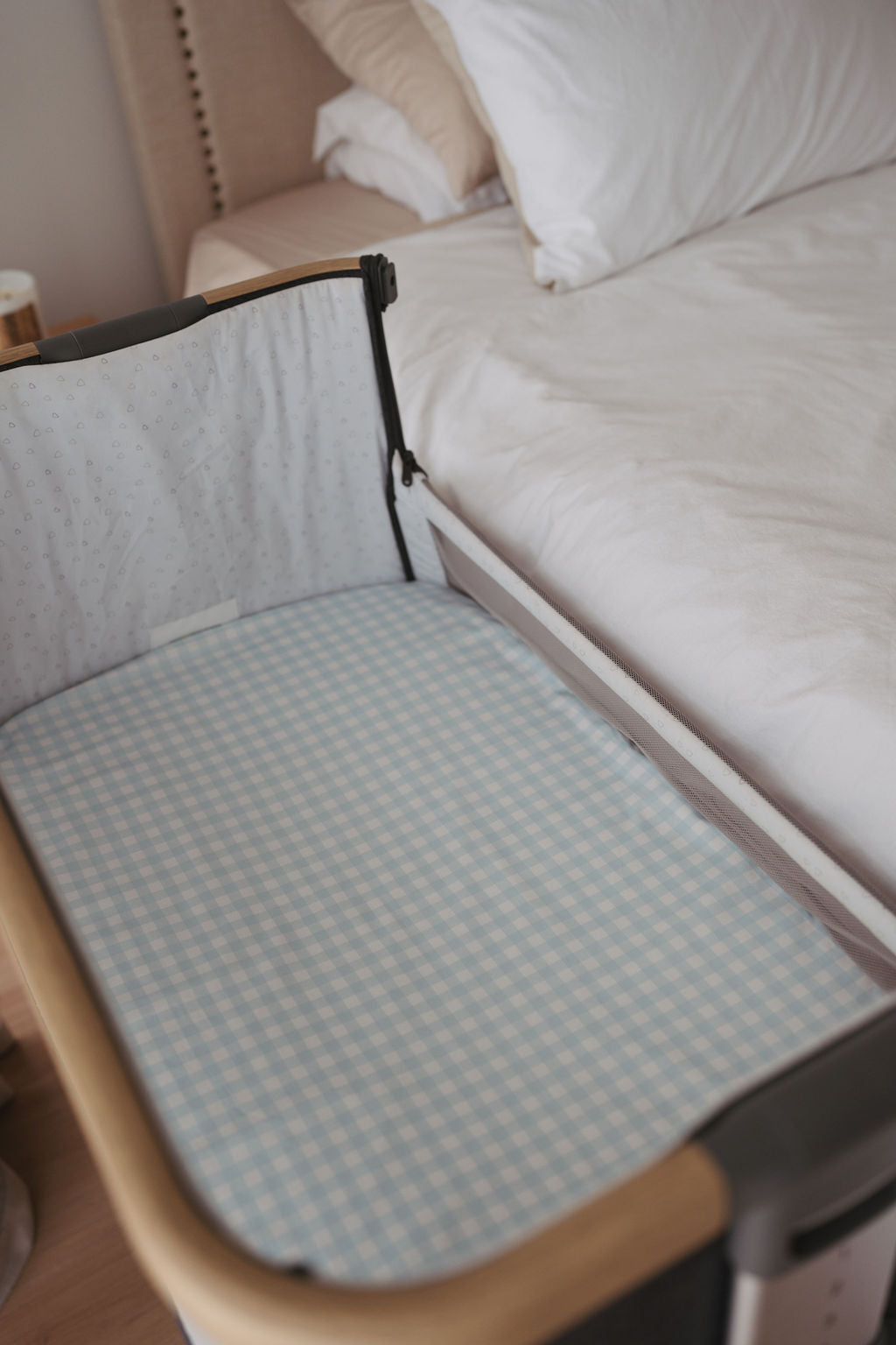 Waterproof Co Sleeper Fitted Sheet - Blue Gingham