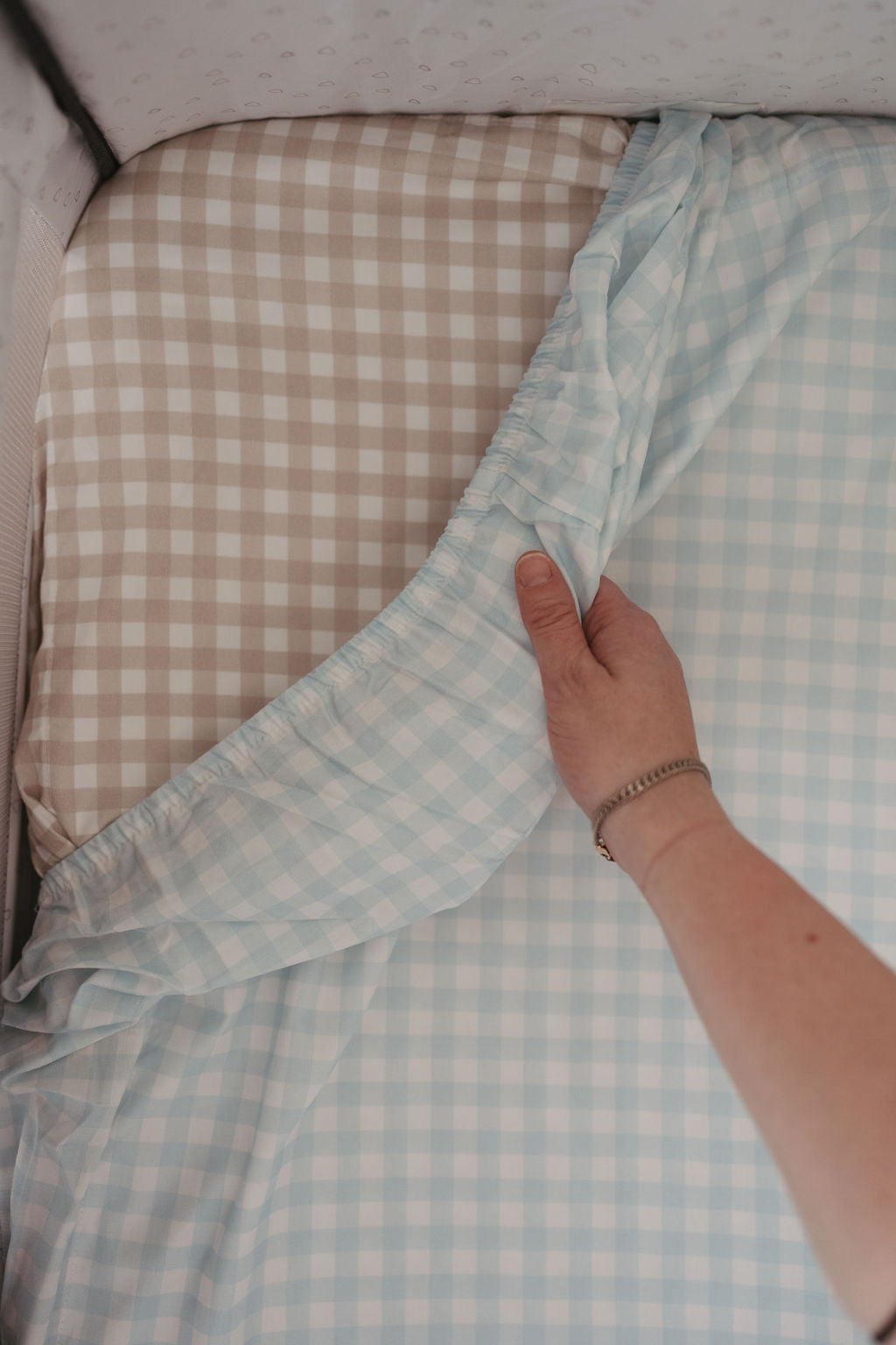 Waterproof Fitted Cot Sheet - Beige Gingham