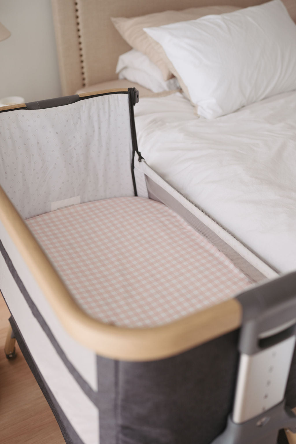 Waterproof Co Sleeper Fitted Sheet - Pink Gingham