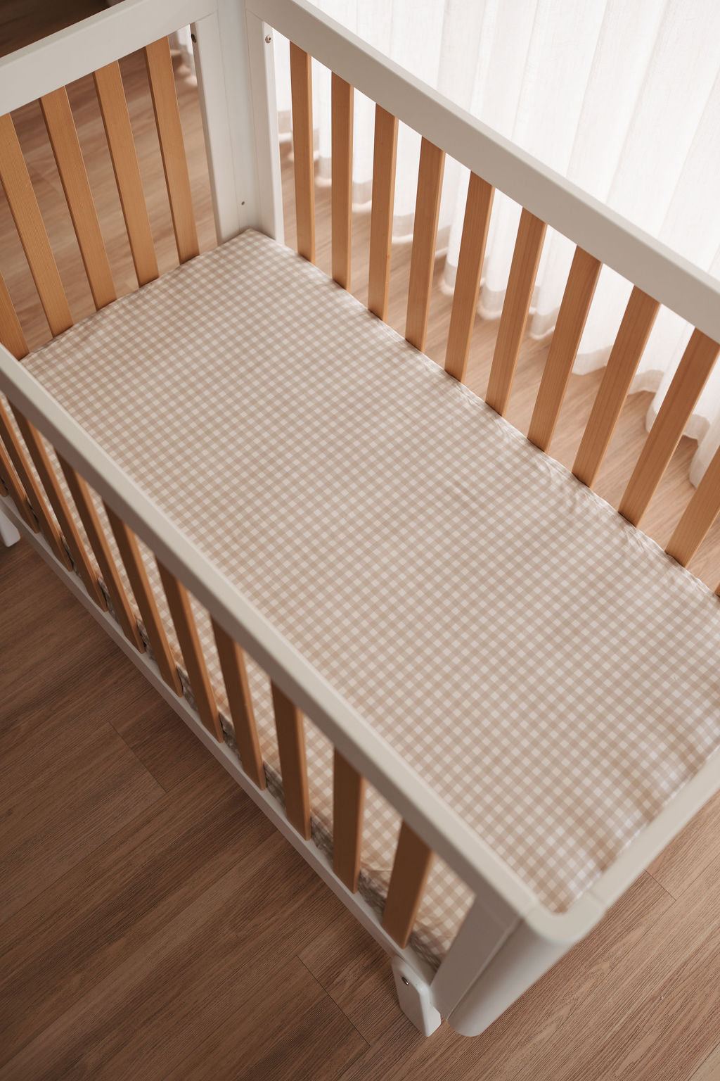 Waterproof Fitted Cot Sheet - Beige Gingham